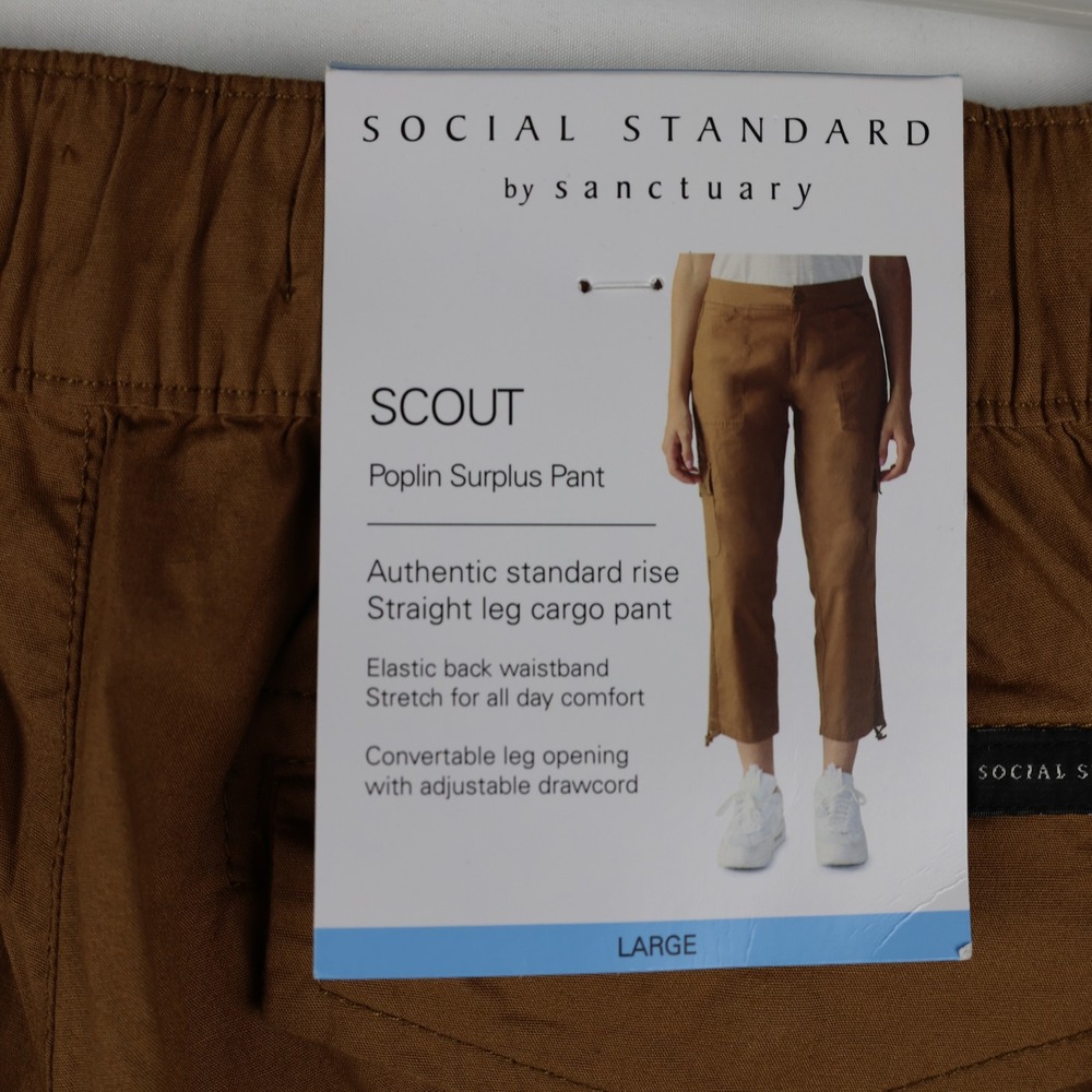 Social Standard Scout Poplin Surplus Pants Womens Large Caramel Cargo Drawcord - Picture 5 of 15